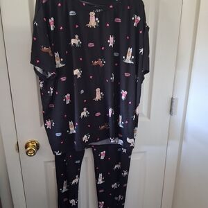 Black Dog Print Pajama Set